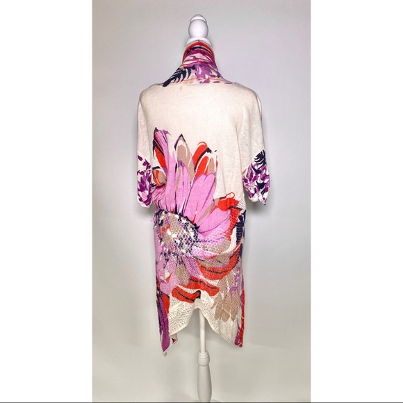 Elie Tahari Linen Cardigan with bright floral print women’s size small - Picture 5 of 7